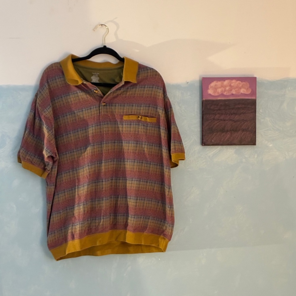 David Taylor Yellow and Purple Plaid Polo Shirt